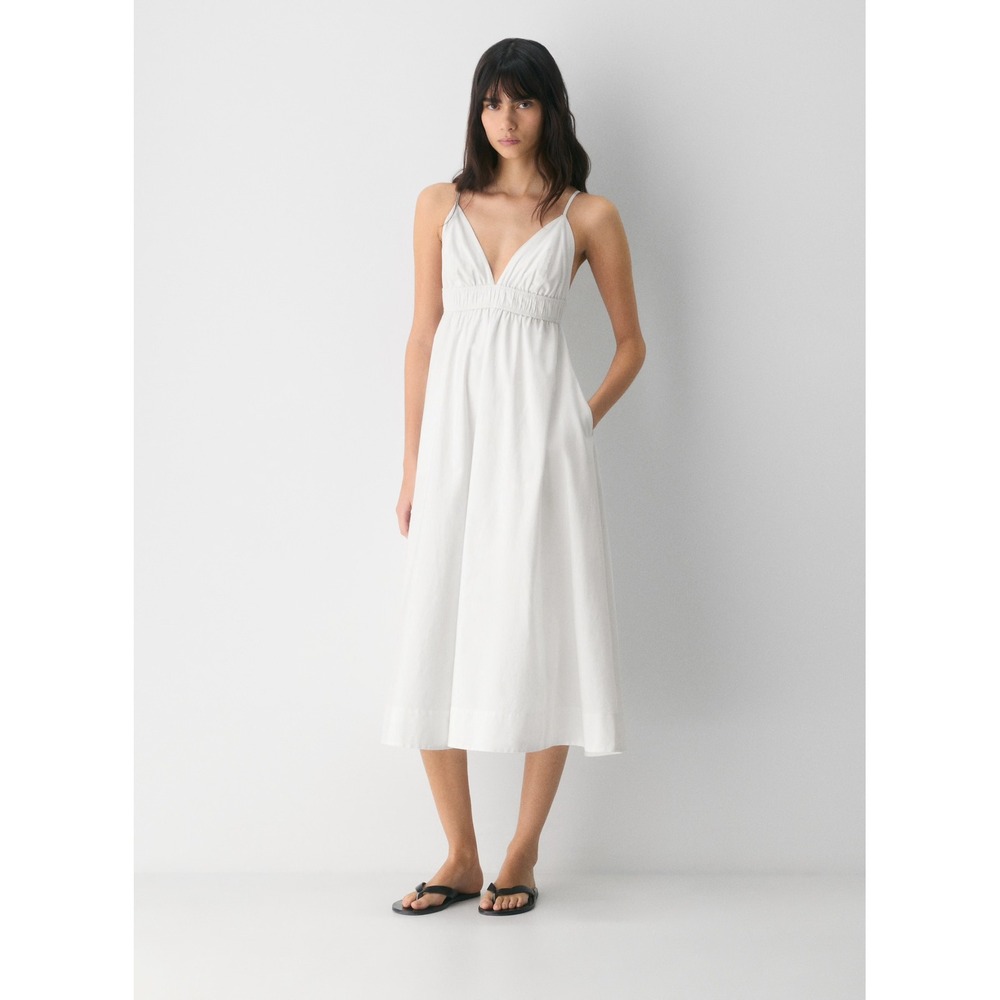 Babaton Aritzia Encourage Poplin Cami Dress White Cotton Midi V-Neck Medium
